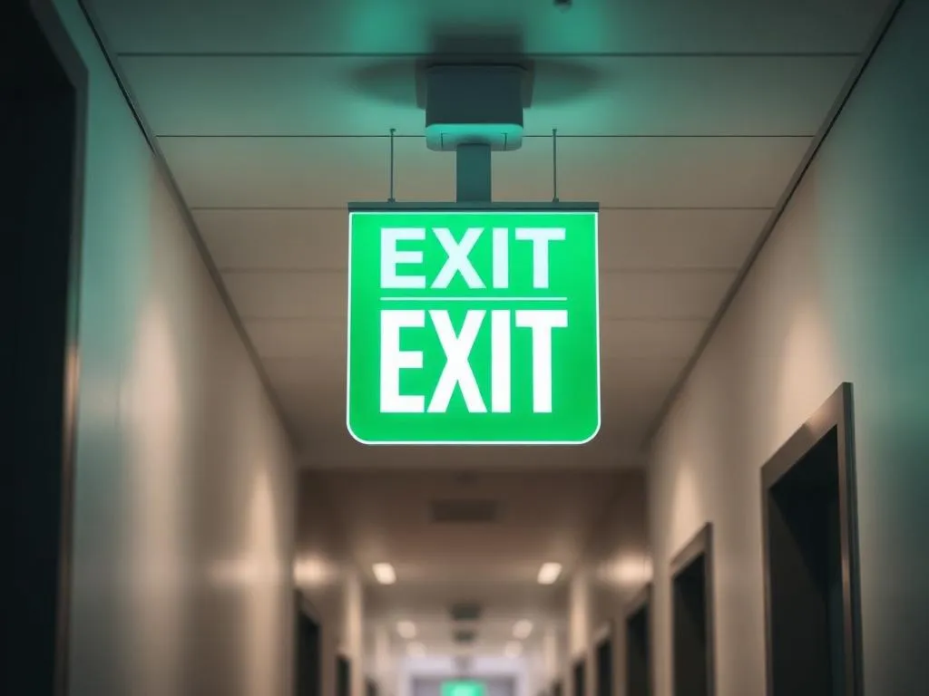 LED emergency exit lighting fitted above an escape route